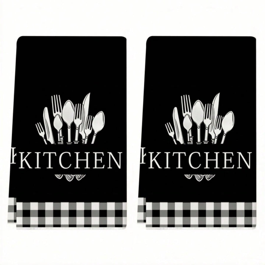 2/4pcs, Spoon & Fork Pattern Kitchen Towels, Soft & Absorbent, Reusable, Suitable For Home Kitchen Cleaning, Housewarming Home Decor Gift, Kitchen Accessories.
