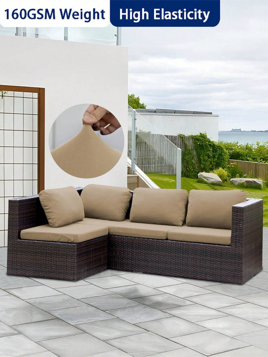 1pc High-Density Solid Color Milk Silk Outdoor Sofa Seat Cushion Cover, High Elasticity Removable Semi-Enclosed Sofa Cushion Cover, Suitable For Patio, Terrace, Garden Sofa