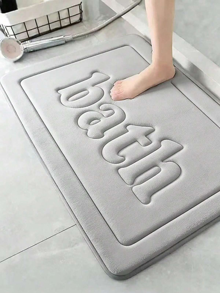 OBOVAY 1pc Coral Fleece Letter Embossed Floor Mat, Anti-Slip Doormat, Absorbent Quick-Dry Mat For Kitchen, Laundry Room, Bedroom, Bathroom