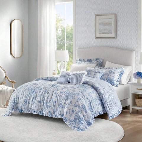 Madison Park 4/5 Pieces Adele Fluffy Summer Vacation Comforter Set – Vintage Bed In A Bag With Sheets, Reversible Ruffle Bedding, Cozy Home Textile, Elegant Christmas Thanks Giving Gifts